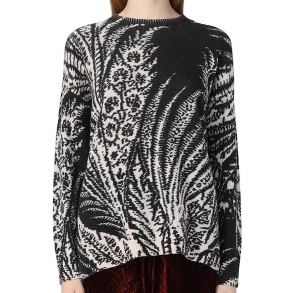 Etro Brown Cream Foliage Floral Oversize Coated Wool Sweater sz 40 / M Designer - Picture 1 of 12